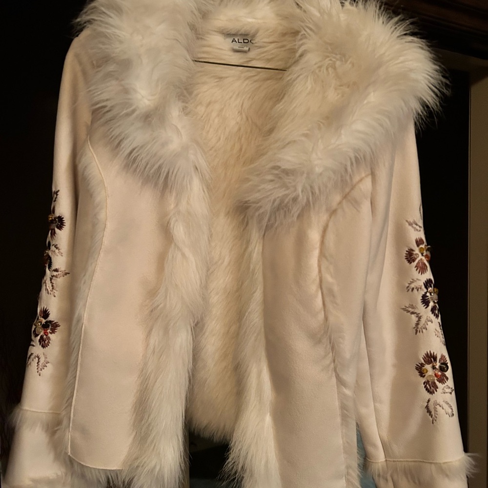 ALDO White Faux Fur Trim Jacket